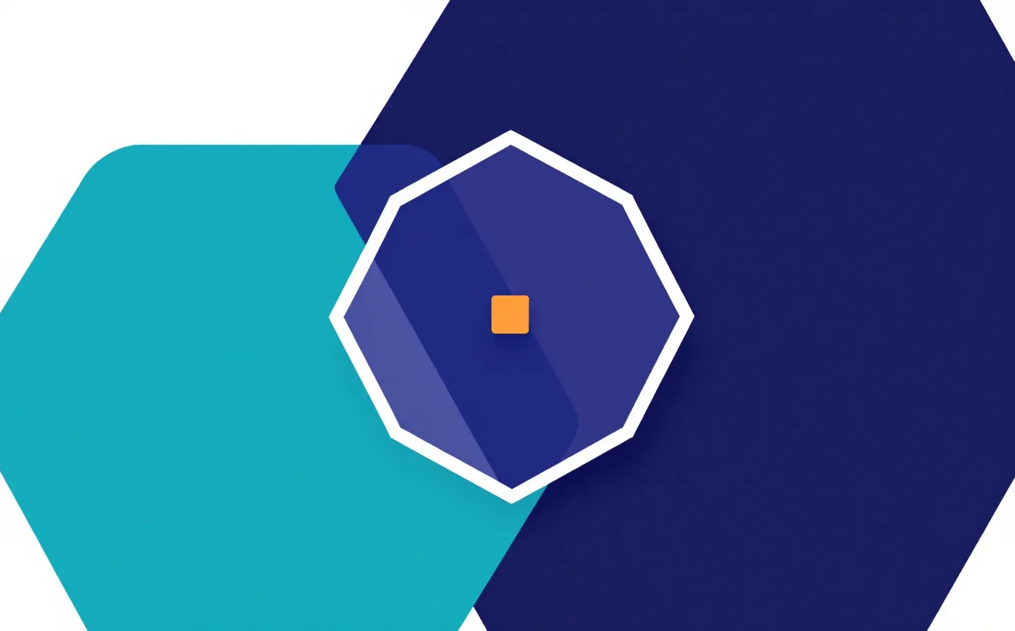 A flat-design duotone infographic of a teal hexagon and an indigo hexagon joined by a two-headed arrow, representing the oxidized and reduced states of a coenzyme, on a cool near-white ground